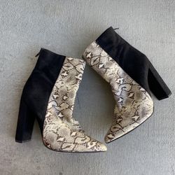 Black Suede Snake Print Booties