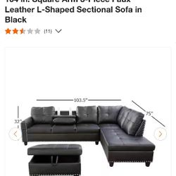 Black 3 piece Faux Leather Sofa Set