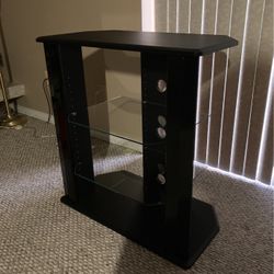 Black TV Stand Two Glass Shelves. No Cracks In The Glass.