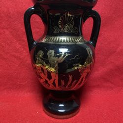 7 Inch 24k Black & Gold Handmade In Greece Imported From Greece Greek Ceramic Vase (Read Desc)