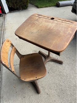 Old wood school desk