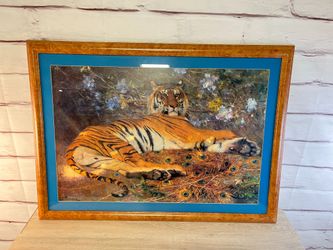 Large "The Tiger Peacock Feathers Flowers" Gustave Serand Art Print