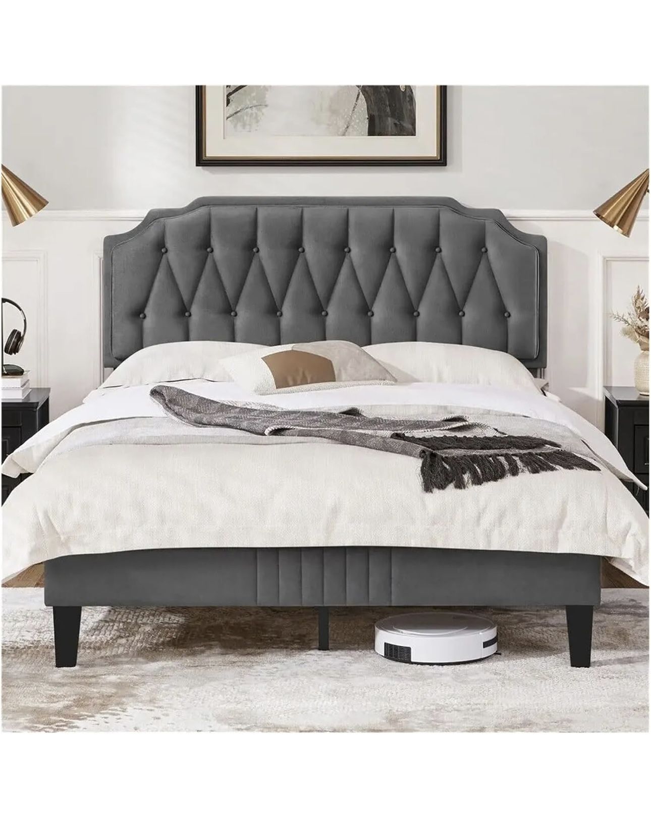 Brand New Queen Size Bed Frame Upholstered Dark Gray