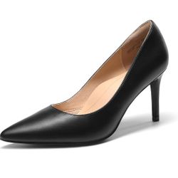 Dream Pairs Flat Black PU-Leather Stiletto Heels