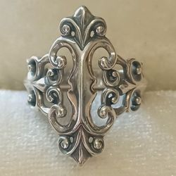 Vintage Carolyn Pollack Fleur-de-lis Sterling Silver Ring Women's Size 7.5 