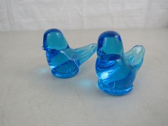 Sunny Day Happiness Bluebirds Pair Art Glass Paperweights Signed Ron Ray 1992