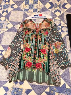 Johnny Was Floral Silk Boho Tunic Blouse XL