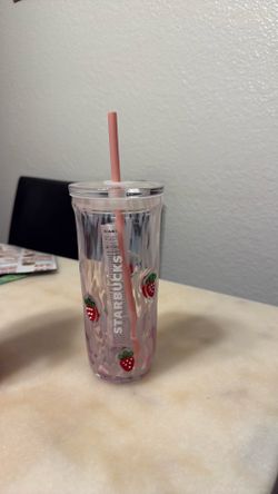 Starbucks strawberry pink drink glass tumbler