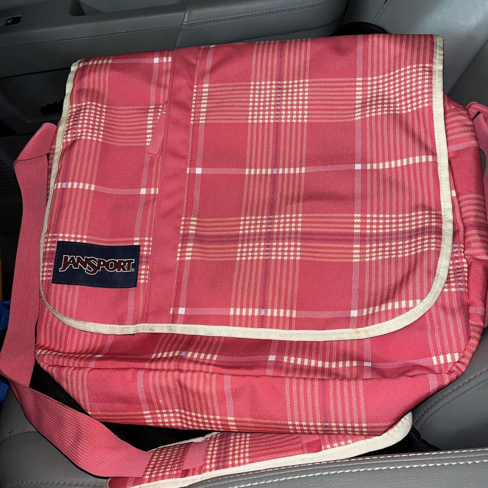 Jansport Messenger Laptop Bag Pink Plaid Shoulder Strap