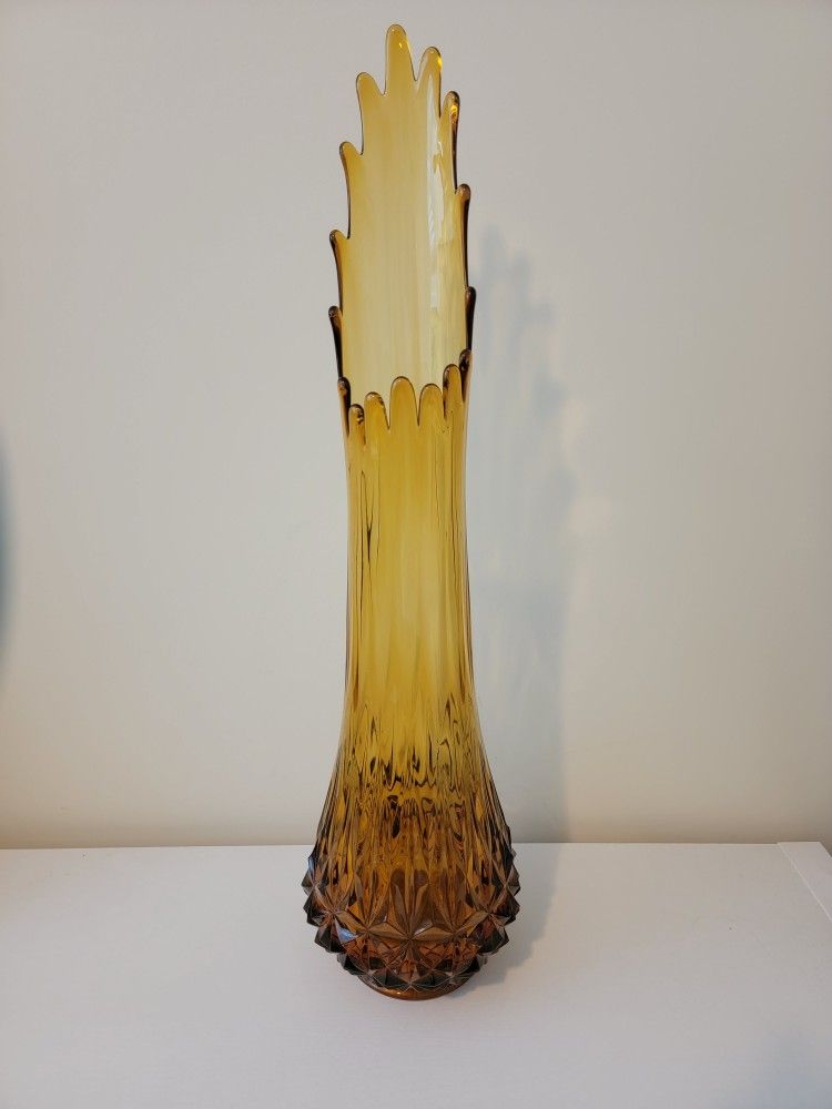 Vintage Rare Tall Floor Glass Swung Vase Fat Bottom