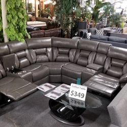 Brand New 99" x 99" Gray Gel Leather Manual Reclining Sectional