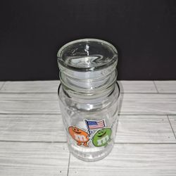 VINTAGE 1984 M&M's OLYMPIC Commemorative Glass Candy Jar Los Angeles XXIII. Has some wear from age use and storage. See pictures. Sold as is.