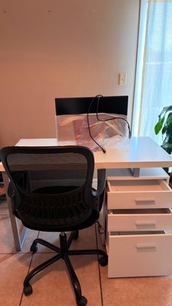 Desk, chair & monitor