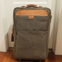 VERY RARE Hartmann Wool Tweed Leather Roller Wheels Case Carryon Suitcase Original Vintage 22” Carry On Travel Luggage 