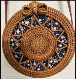 Star Round Floral Rattan Shoulder Boho Wicker Shoulder Bohemian Bag