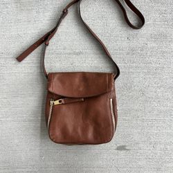 Vince Camuto Brown Leather Crossbody Bag Gold Zippers Flap Shoulder Purse