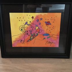 Peter Max Cosmic Original Watercolor & Acrylic Painting Signed