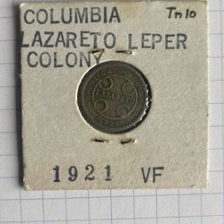 1921 Columbian 2 Centavo Leper Colony Coin 