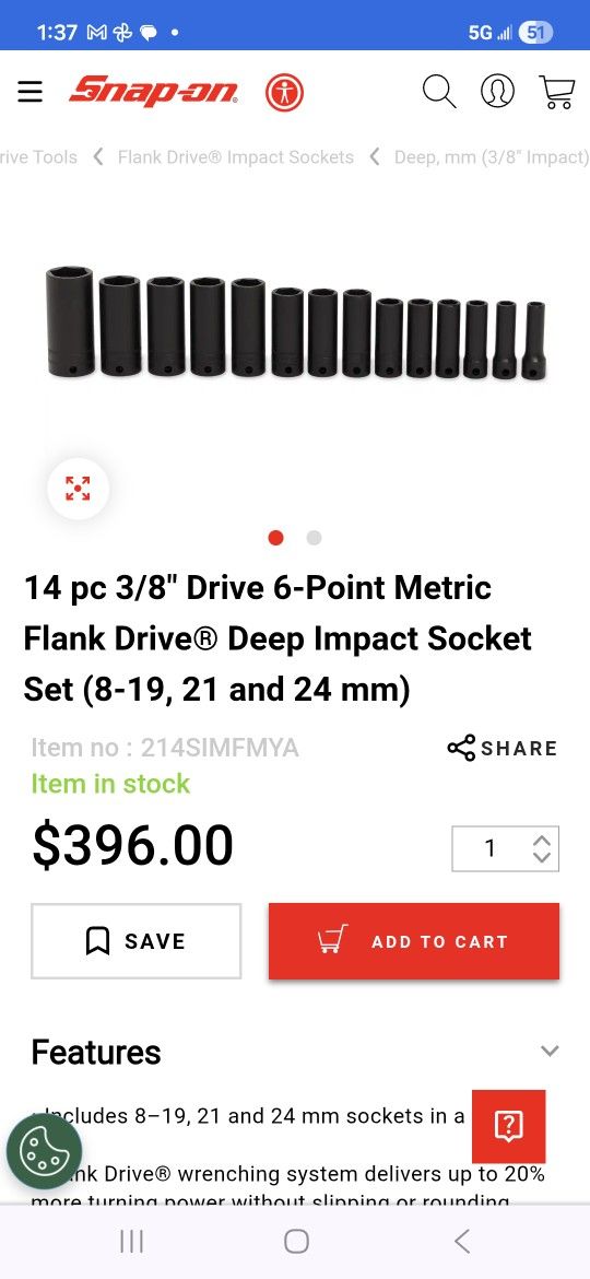 Snap On Impact Sockets 8=24mm