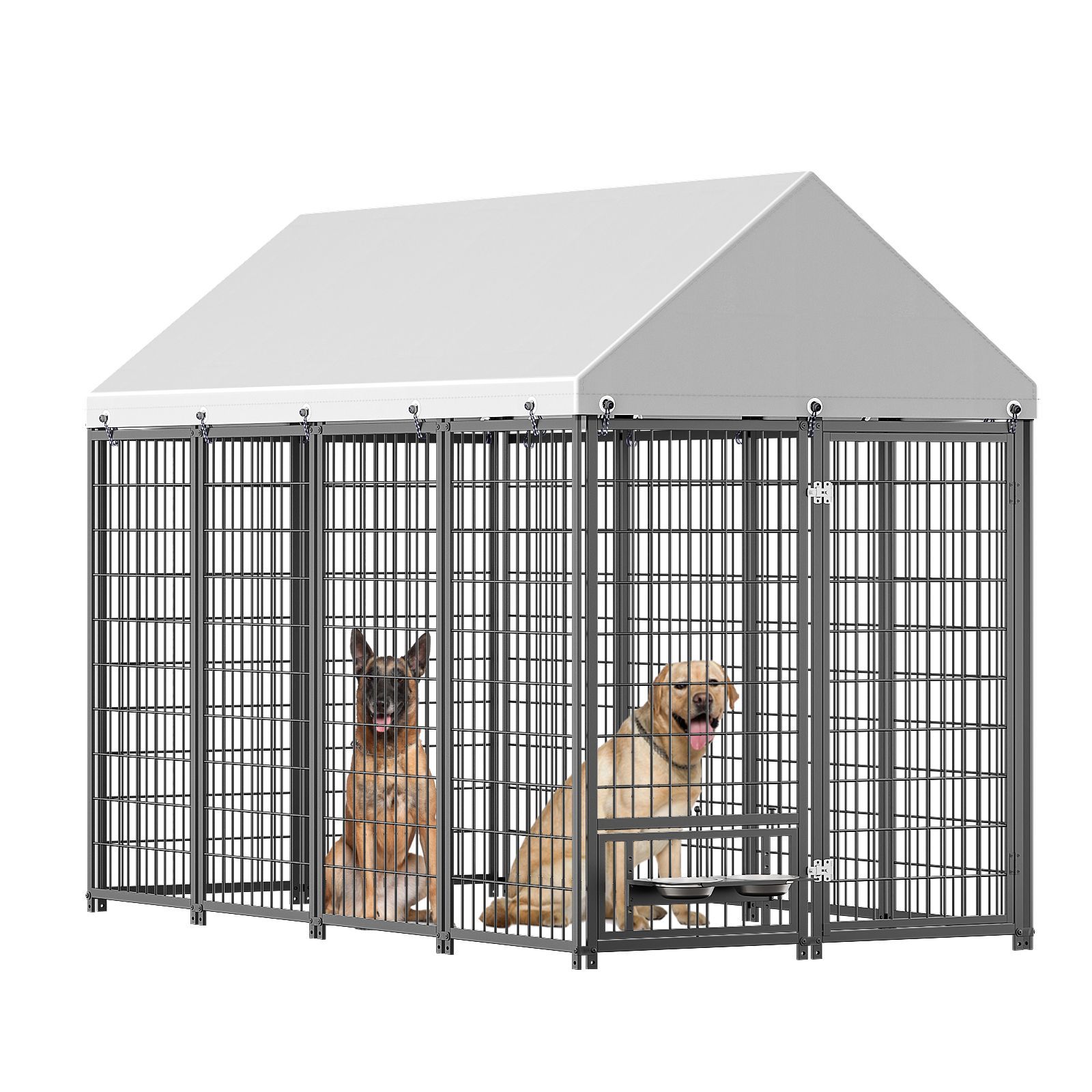Large Dog Kennel Outdoor Pet Pens Dogs Run Enclosure Animal Hutch Metal Coop Fence with Roof Cover. 7.94'L x 4.13'W x 5.95'H.