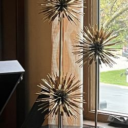 Global Views Set of 3 Gold Metal Atomic Starburst Boom on Stone Base - Art Deco Fixtures
