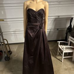 floor-length brown gown from David’s Bridal