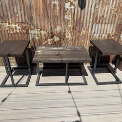 Wood Coffee Table + 2 Side Tables Set
