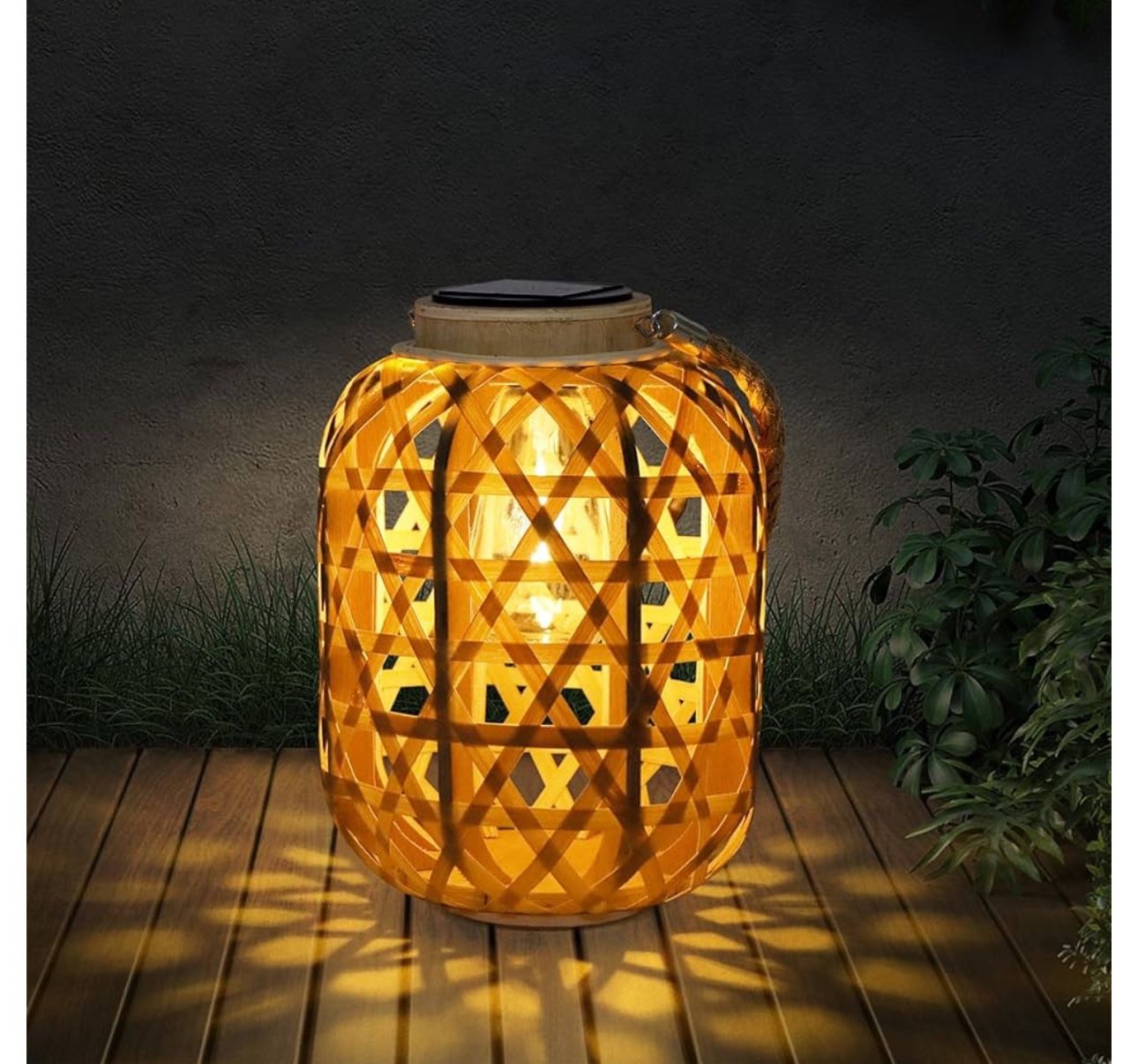 Outdoor Solar Lantern Hanging Lights Natural Bamboo