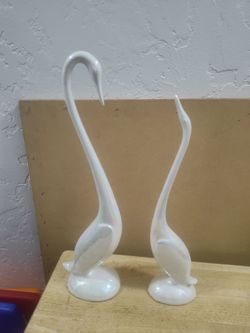 Vintage MCM Iridescent Ceramic cranes