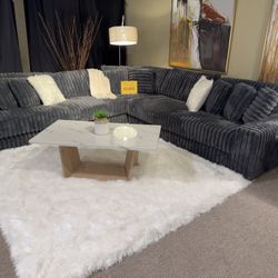 Extra Large Soft Dark Corduroy Sectional ( Modern Home Furniture) 