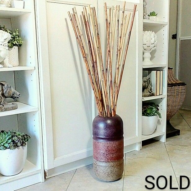Heavy Metal Floor Vase with Bamboo Sticks 36" x 12" - CASH ONLY, PICKUP ONLY in SW Mesa, Dobson & Guadalupe - fake plants faux plants