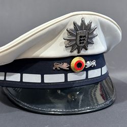 ​German Police Visor Cap Albert Kempf Baden-Württemberg White Hat Sz 54 Leather