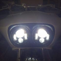 DUAL 7″ DAYMAKER HID LED Replacement ROAD GLIDE Black Light Bulb Headlight Motorcycle Harley Bezel
