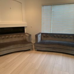 2 Large Grey Velvet Couches