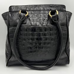 Brahmin Leather Croc Embossed Black Purse Satchel Suede Lining