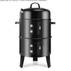 T001-2 19-inch BBQ Charcoal Smoker, Heavy Duty Round Smoking-Vertical Multi-Layer Pellet Smoker for Meats-Offset Charcoal Grill with Thermometer, Blac