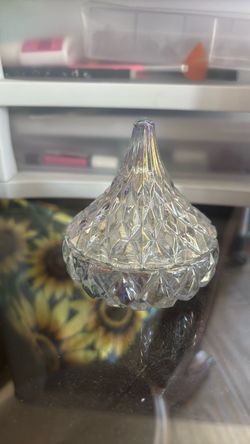 Iridescent Cut Glass Dish with Lid
