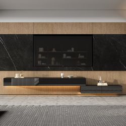 2 Piece TV Stand Wall Mounted TV Cabinet Modern High Gloss With Light - 94.5" - 94.5"