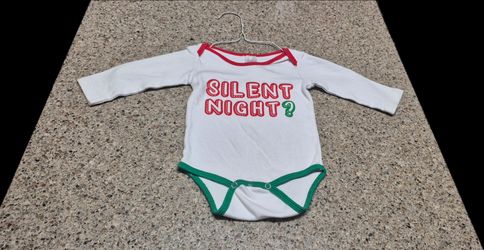 Baby Ganz White Christmas Bodysuit Silent Night Yeah Right 0-6 Months Long Sleeve
