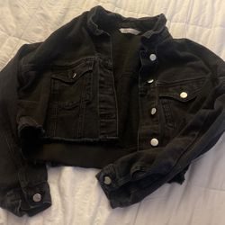 cropped black jean jacket