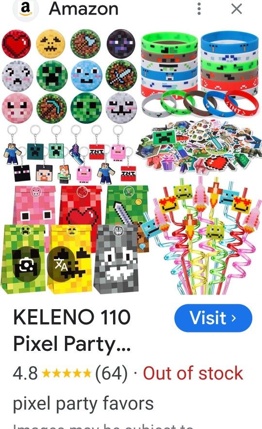 Set of 110pcs Pixel Minecraft l Party Favors Birthday Party Supplies
