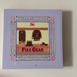 Kids Firetruck Canvas Fire Gear Wall Hanging 16" X 16" Boys Room Decor 