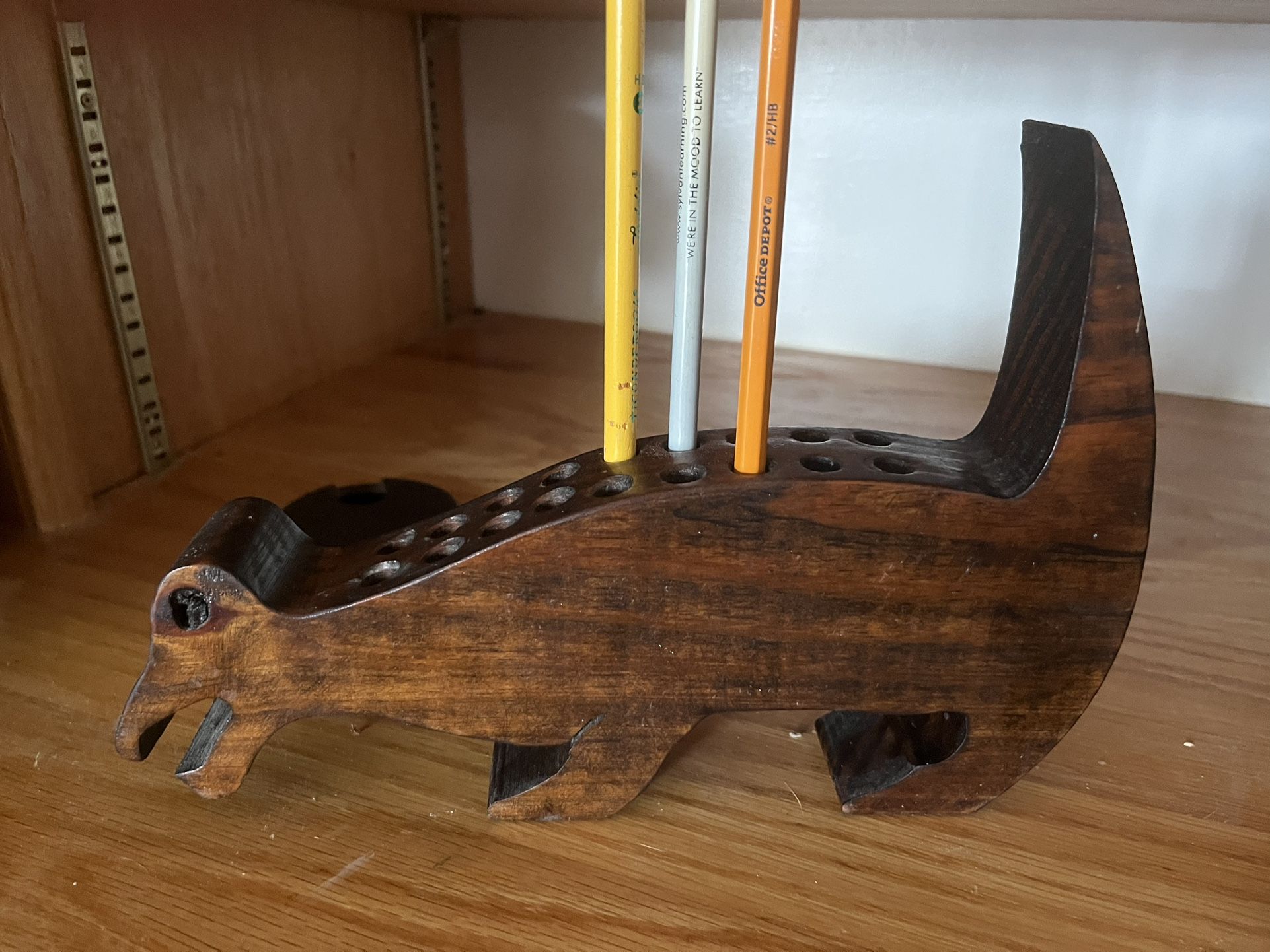 Dinosaur Walnut Pencil Holder One Of A Kind