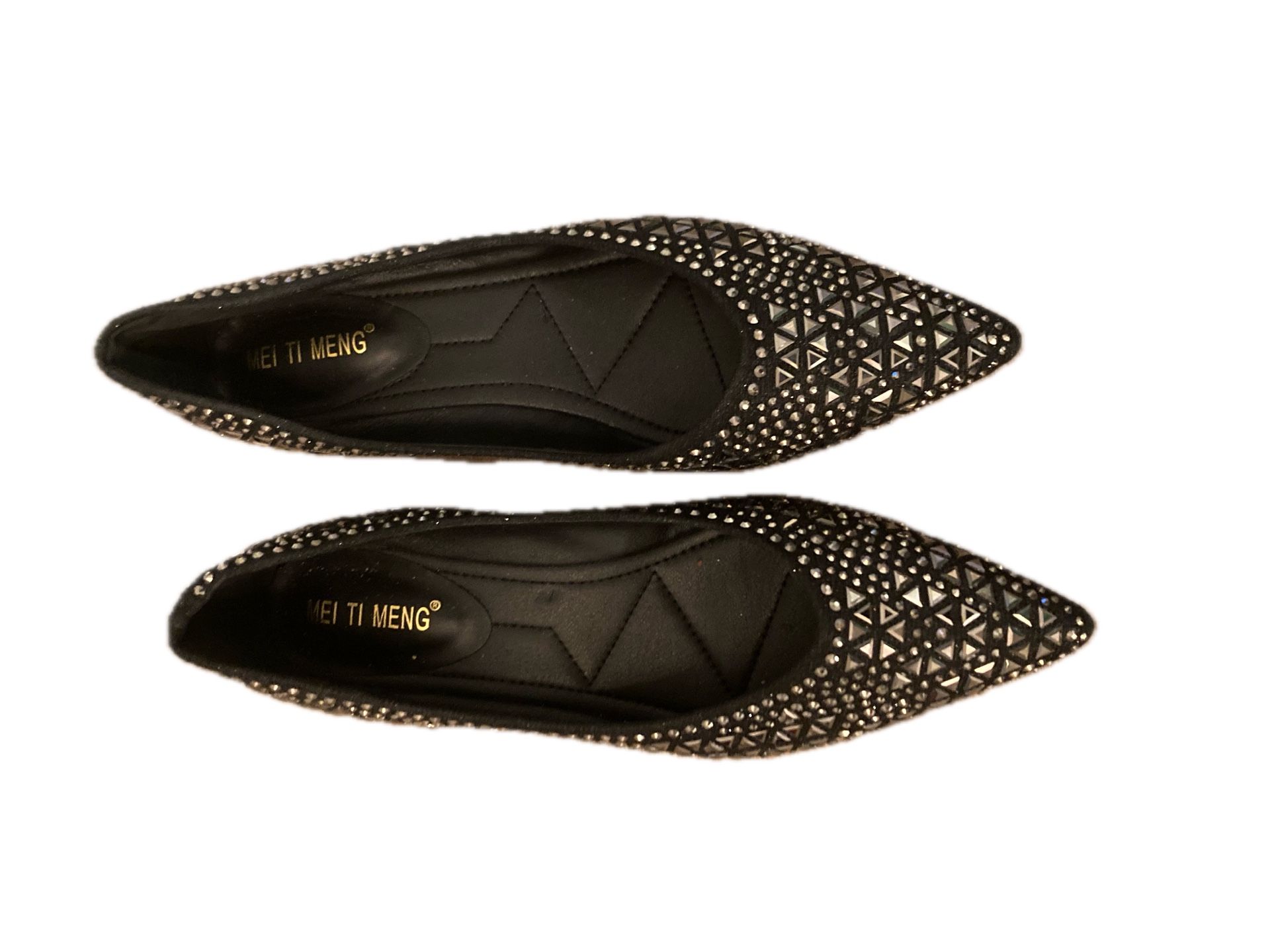 Rhinestones Black Flats Size 9