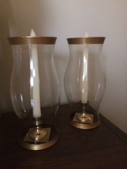 Brass candles with hurricane glass