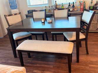 6-Person Dining Table Set – 4 Chairs + Bench – $250 OBO