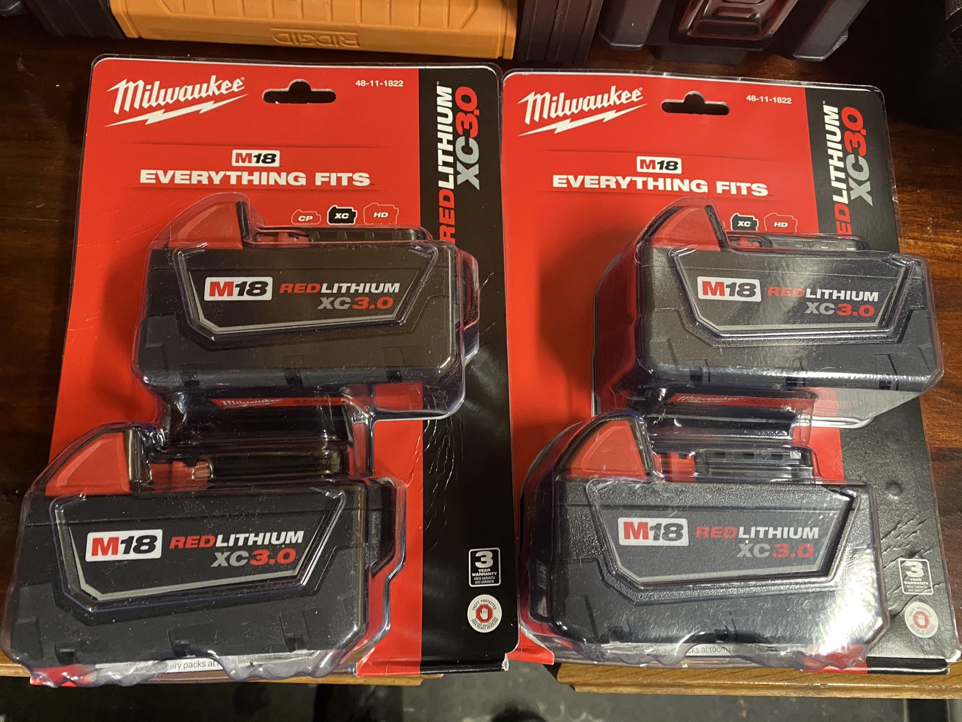 4 Milwaukee 3.0 XC batteries New