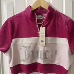 BNWT Juicy Couture‎ Free Love Hot Pink Rhinestone Velour Crop Top Women XL - NWT