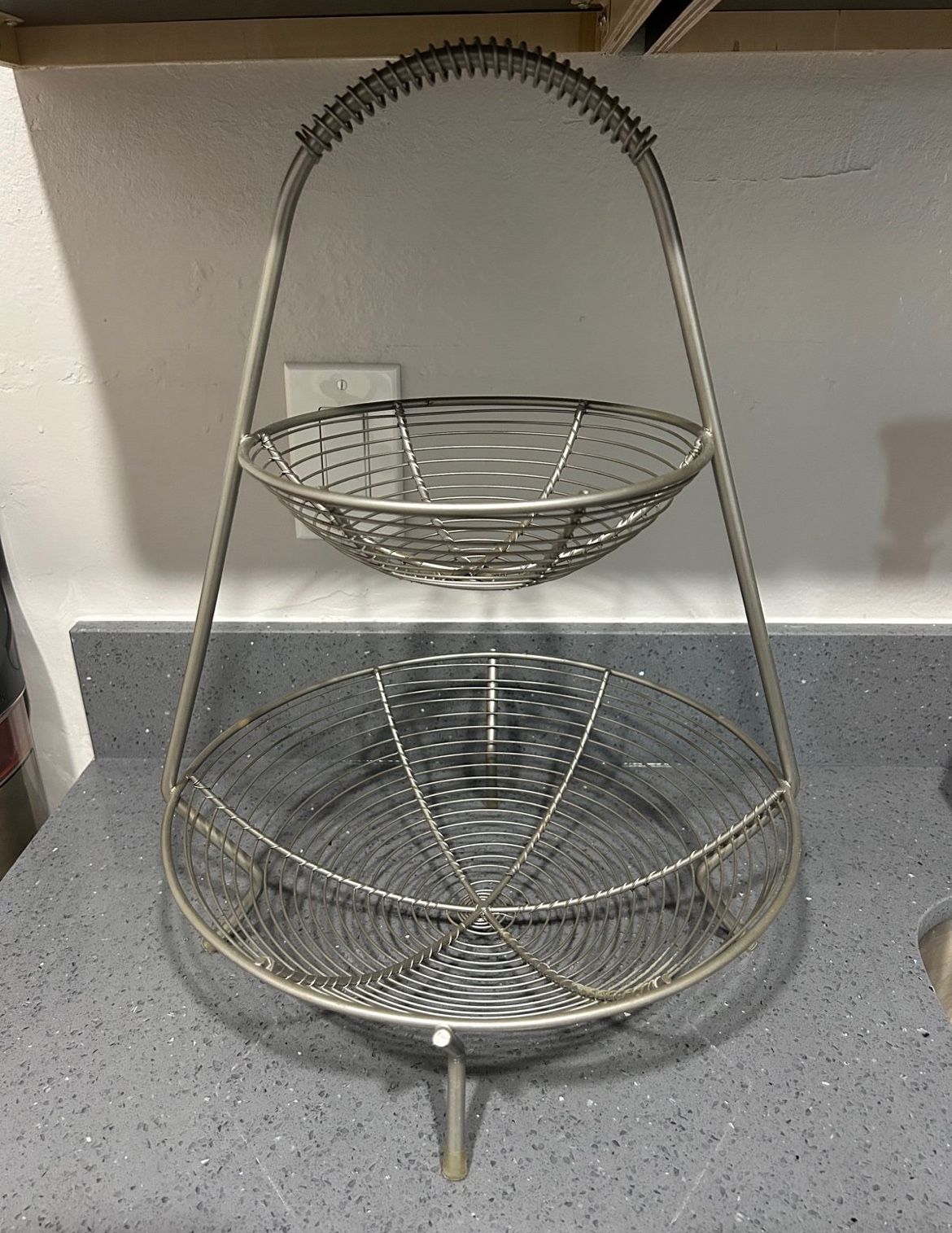 Pottery Barn Wire 2 Tier Fruit Basket w/ handle NWOT NWOB 18.5" tall