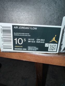 Air Jordan 1 Low Black/Gym Red-White Size 10.5